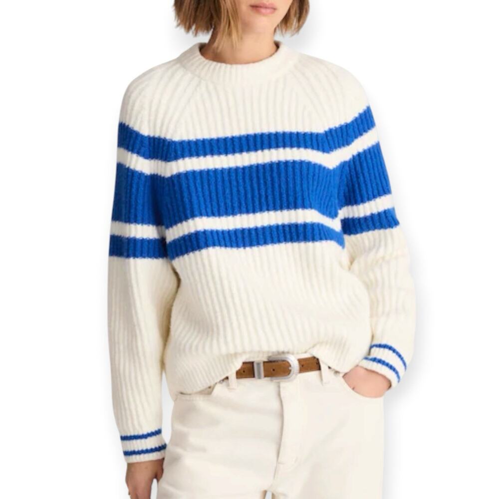 NWT Madewell Raglan Sleeve Striped Sweater Size Medium Blue White